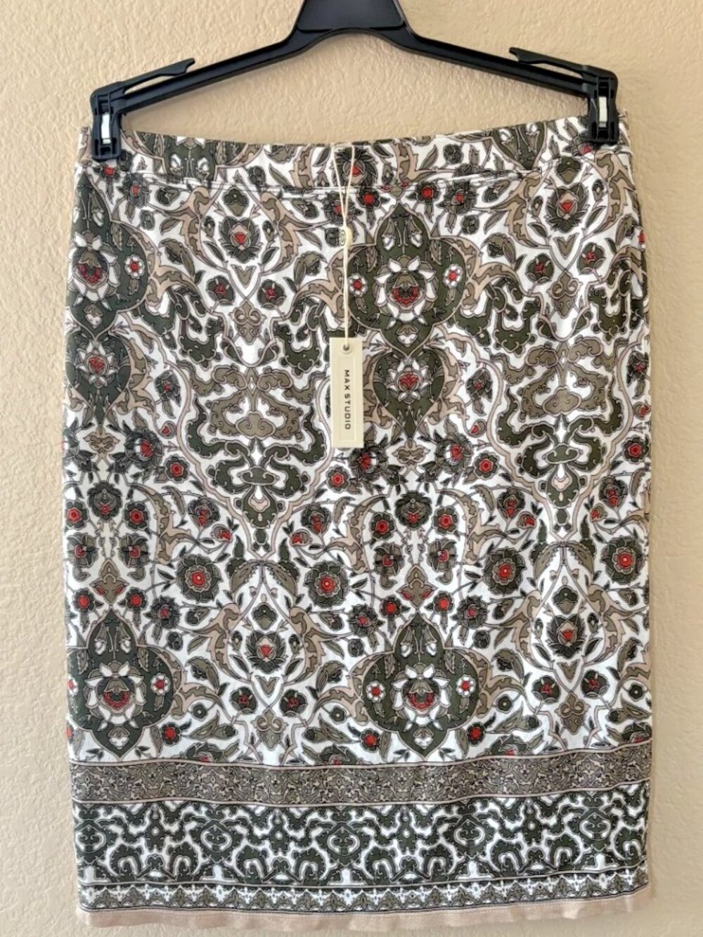 Max Studio Printed Stretch Skirt Boho Tapestry Medallion Pull On Knee Length NWI